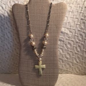 Cream western cross necklace